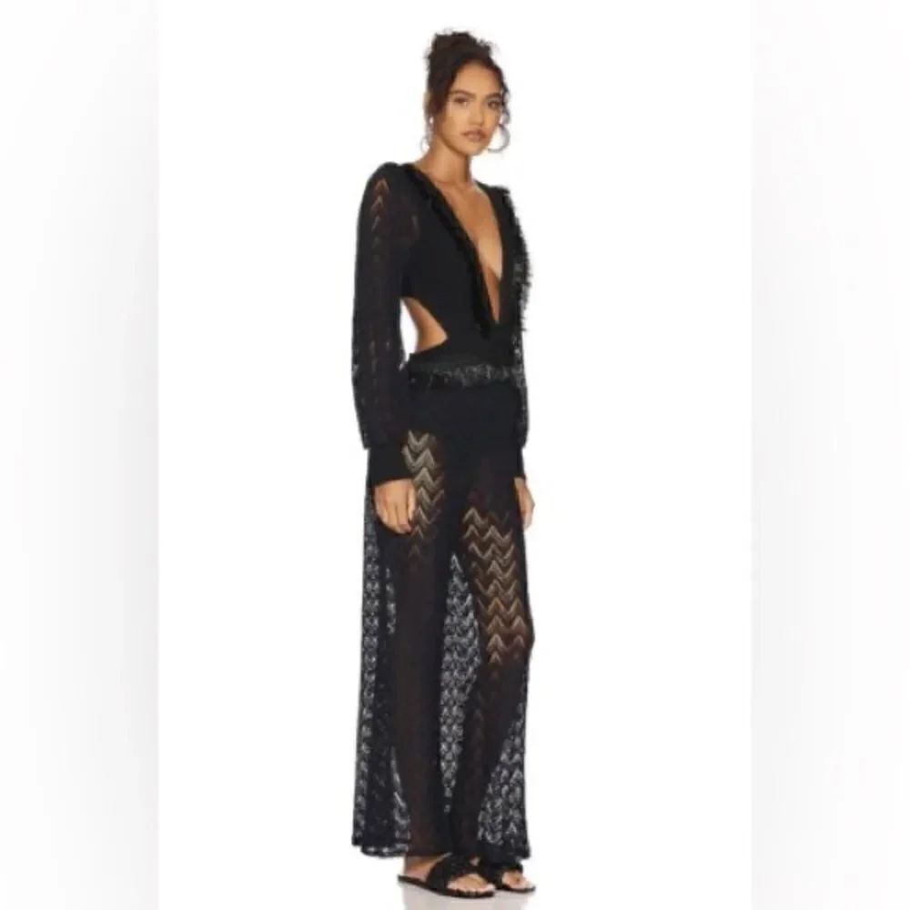 PatBo x Alessandra Ambrosio Fringe Trim Cutout Jumpsuit in Black/sizeL